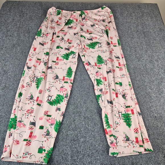 HUE Other - HUE Pink Christmas Cat Pajama Pants Womens 2X Holiday Lounge Sleepwear Wide Leg